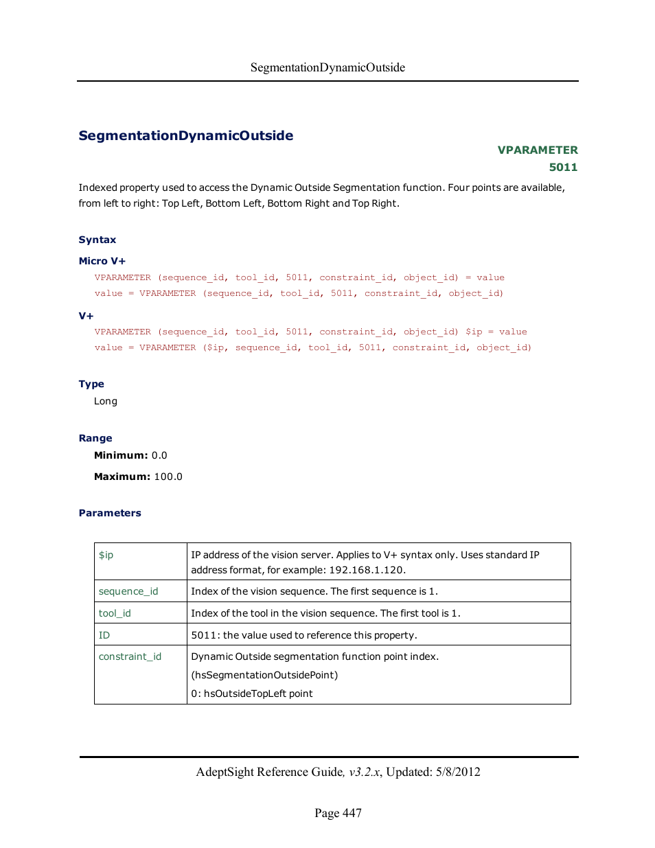 Segmentationdynamicoutside | Adept AdeptSight Reference Guide User Manual | Page 447 / 579