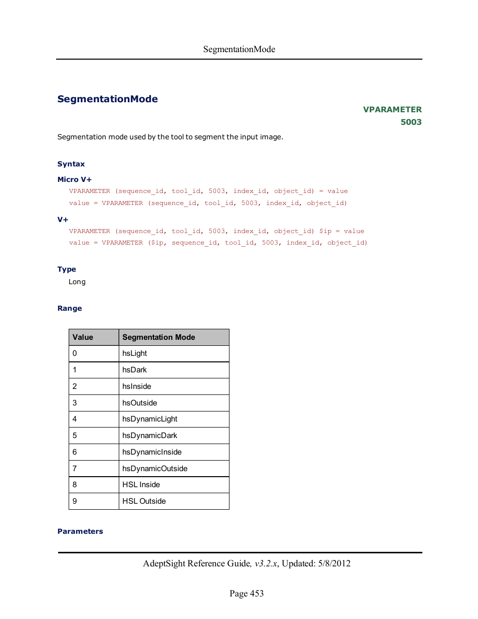 Segmentationmode | Adept AdeptSight Reference Guide User Manual | Page 453 / 579