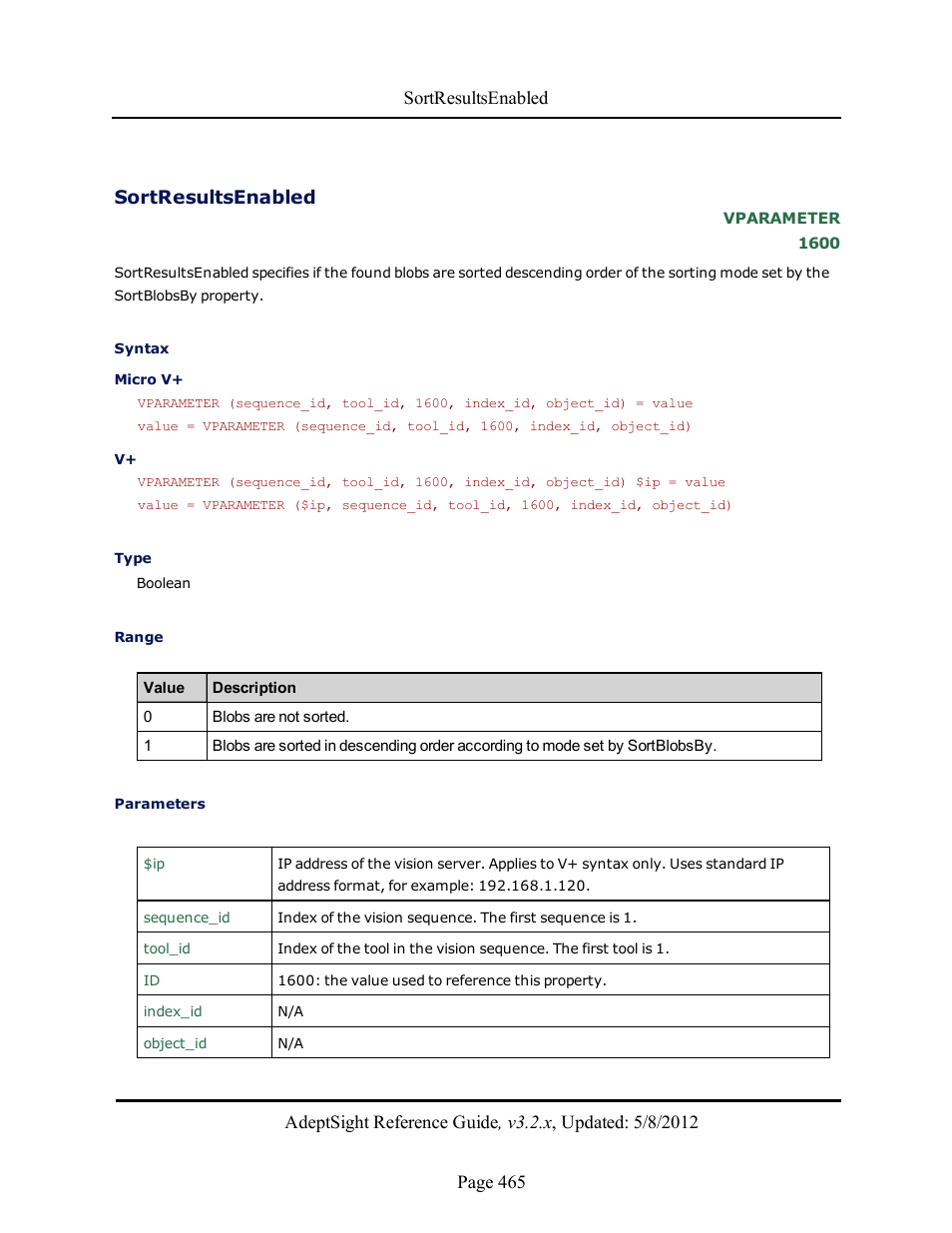 Sortresultsenabled | Adept AdeptSight Reference Guide User Manual | Page 465 / 579