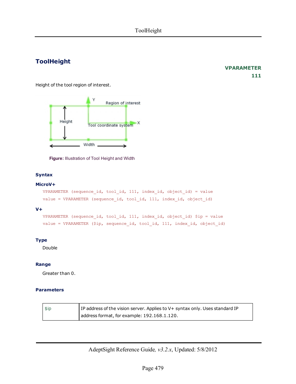 Toolheight | Adept AdeptSight Reference Guide User Manual | Page 479 / 579