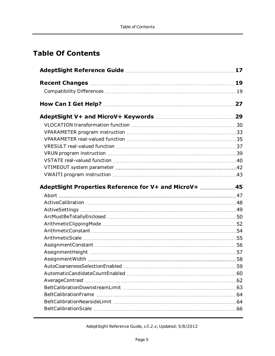 Adept AdeptSight Reference Guide User Manual | Page 5 / 579