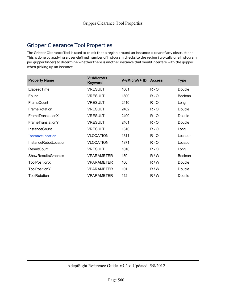 Gripper clearance tool properties | Adept AdeptSight Reference Guide User Manual | Page 560 / 579