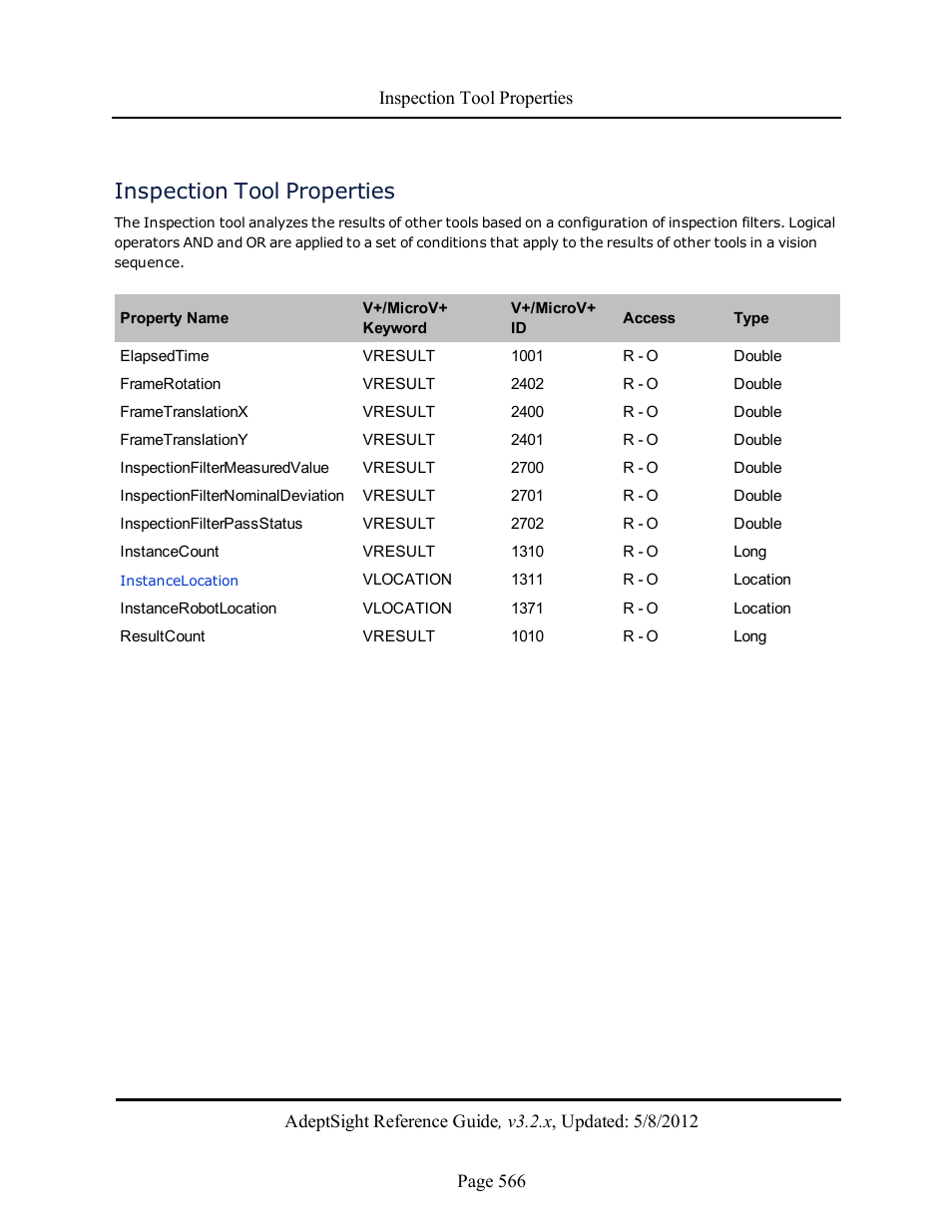 Inspection tool properties | Adept AdeptSight Reference Guide User Manual | Page 566 / 579