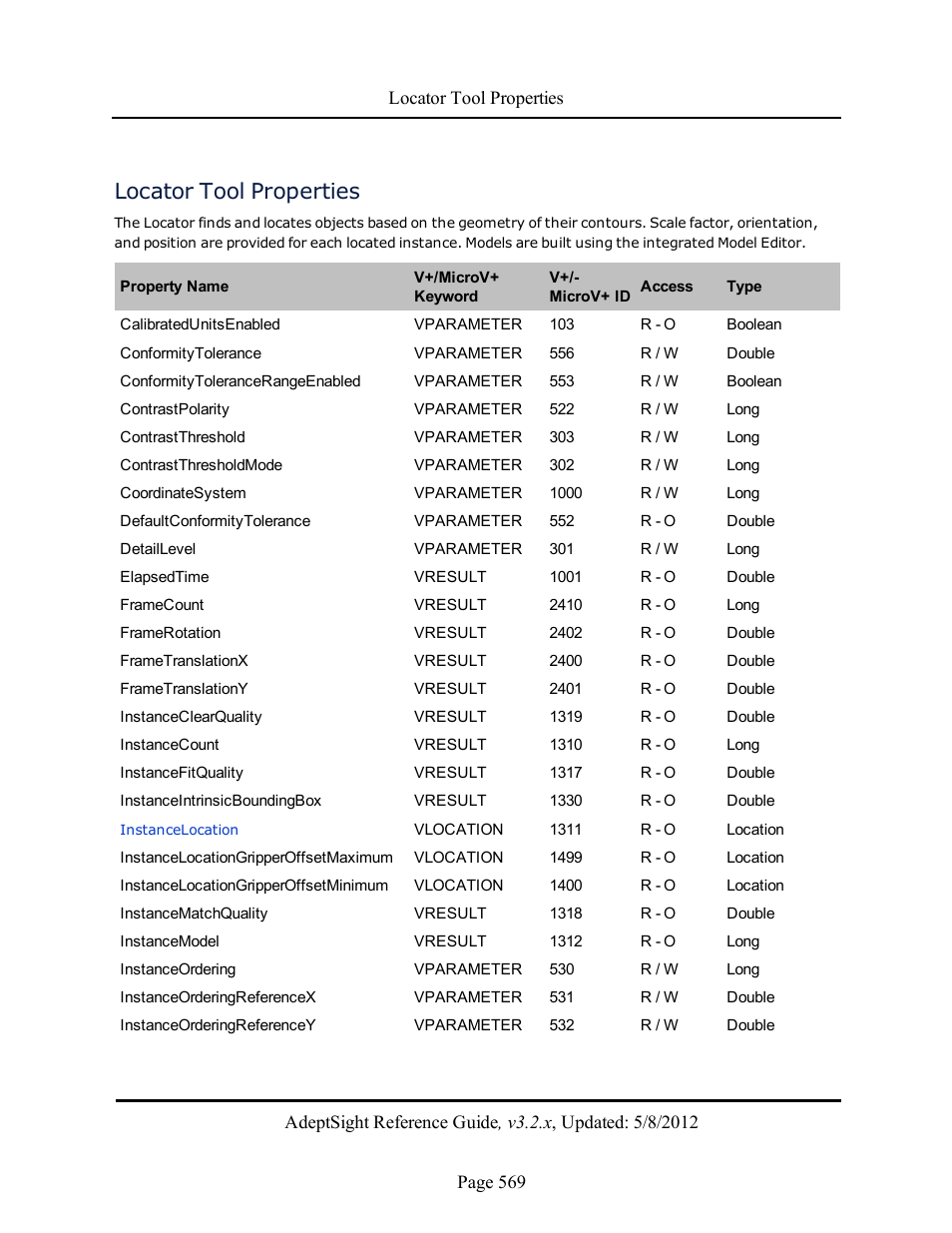 Locator tool properties | Adept AdeptSight Reference Guide User Manual | Page 569 / 579