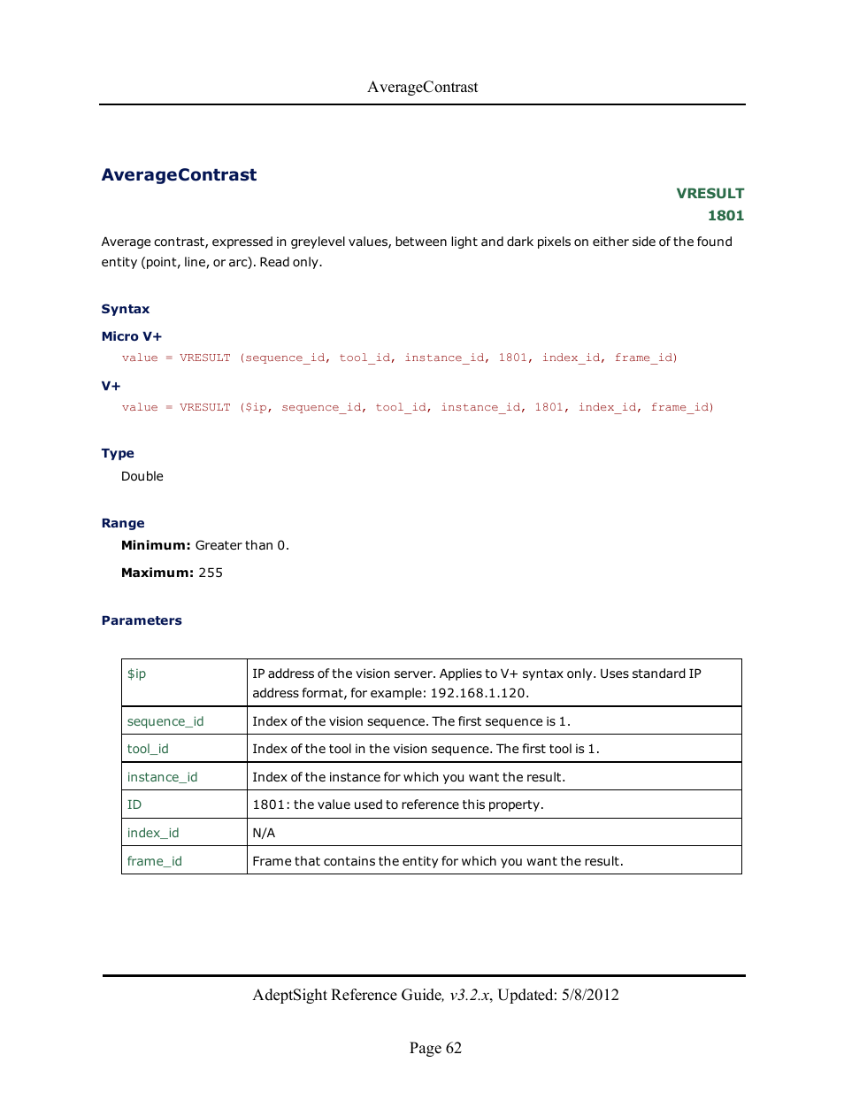 Averagecontrast | Adept AdeptSight Reference Guide User Manual | Page 62 / 579