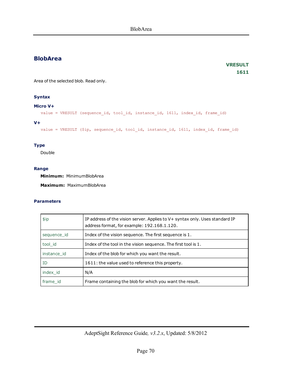 Blobarea | Adept AdeptSight Reference Guide User Manual | Page 70 / 579