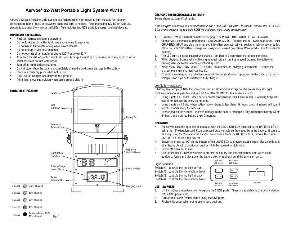 Aervoe 32-Watt Portable Light System User Manual | 2 pages