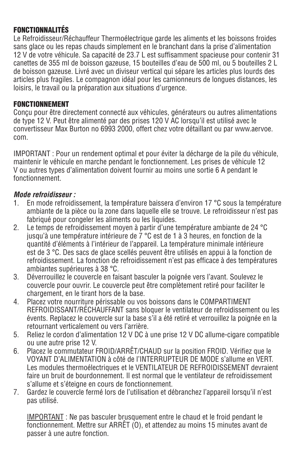 Aervoe Thermoelectric Cooler User Manual | Page 7 / 16