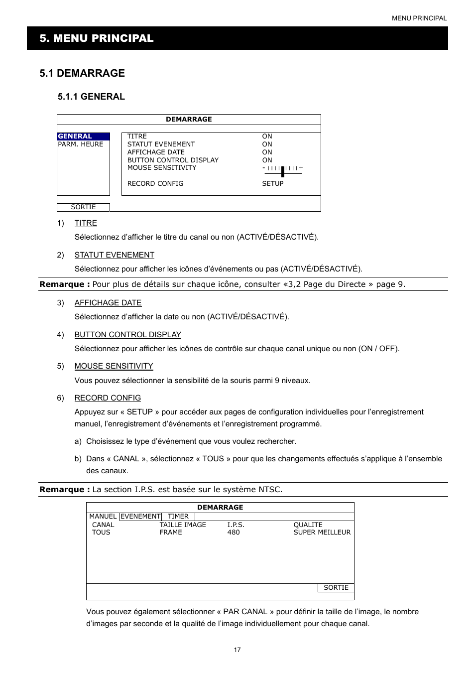Menu principal 5.1 demarrage, 1 general | AGI Security SYS-16A901 User Manual User Manual | Page 105 / 459
