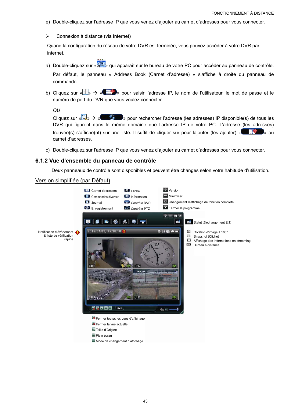 2 vue d’ensemble du panneau de contrôle, Version simplifiée (par défaut) | AGI Security SYS-16A901 User Manual User Manual | Page 131 / 459