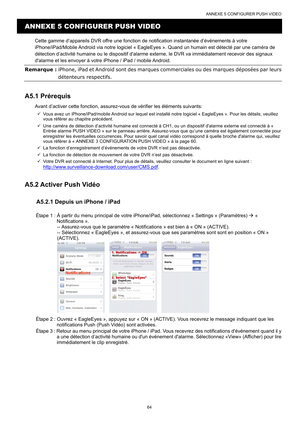 Annexe 5 configurer push video, A5.1 prérequis, A5.2 activer push vidéo | AGI Security SYS-16A901 User Manual User Manual | Page 152 / 459