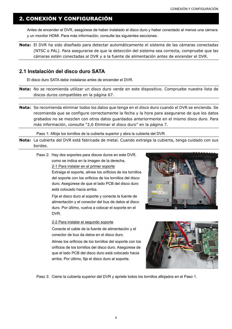 Conexión y configuración, 1 instalación del disco duro sata | AGI Security SYS-16A901 User Manual User Manual | Page 167 / 459