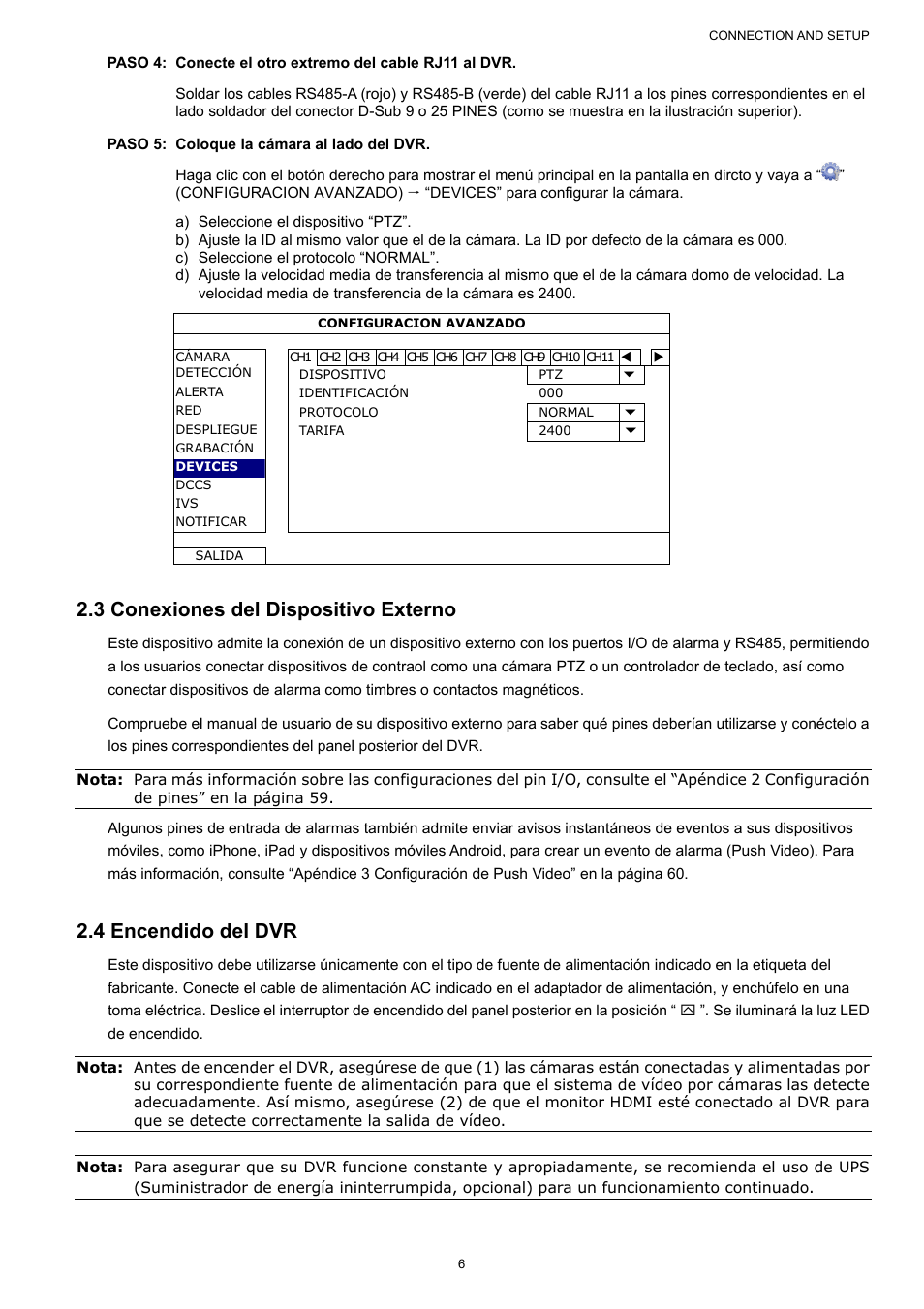 3 conexiones del dispositivo externo, 4 encendido del dvr | AGI Security SYS-16A901 User Manual User Manual | Page 169 / 459