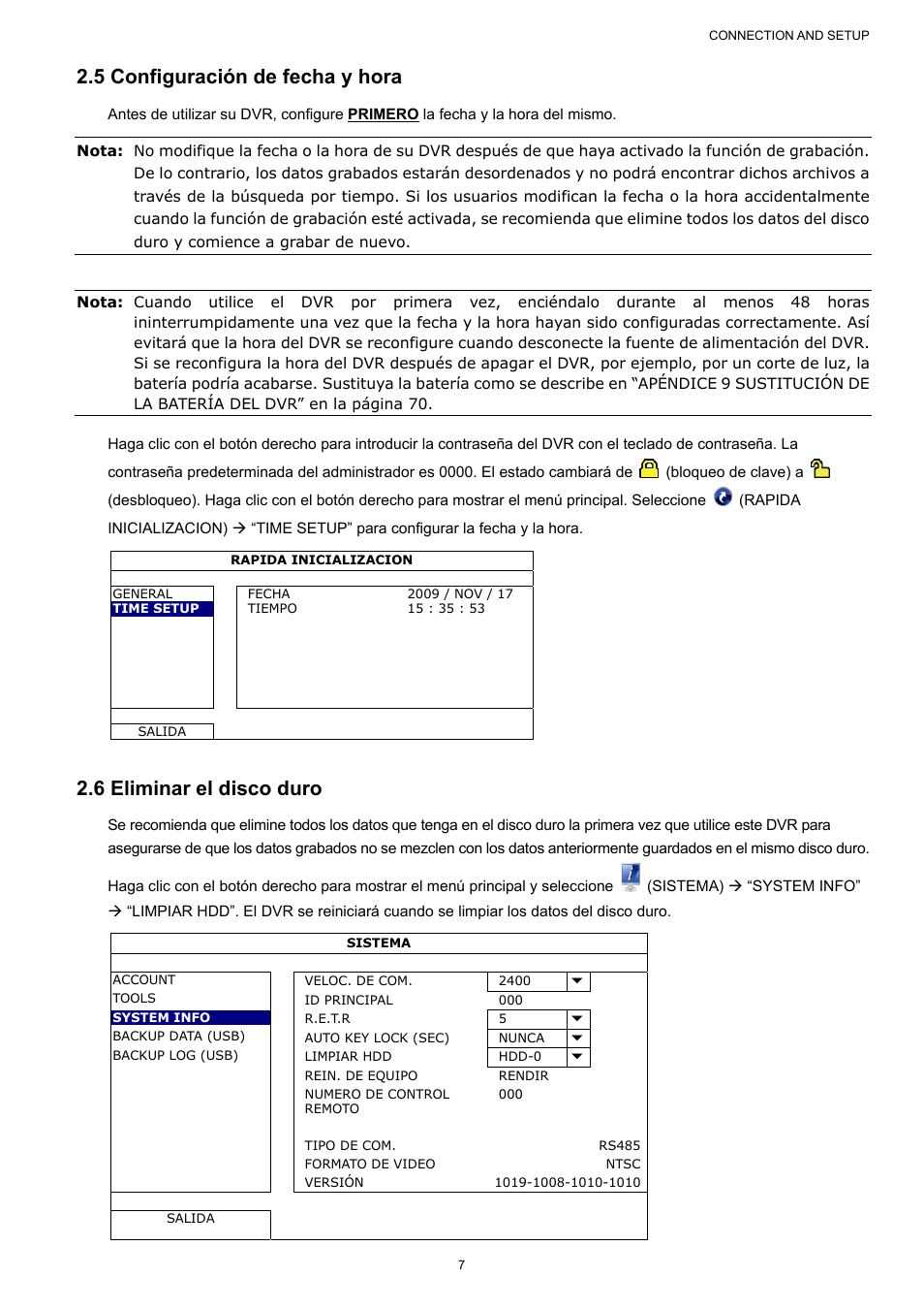 5 configuración de fecha y hora, 6 eliminar el disco duro | AGI Security SYS-16A901 User Manual User Manual | Page 170 / 459