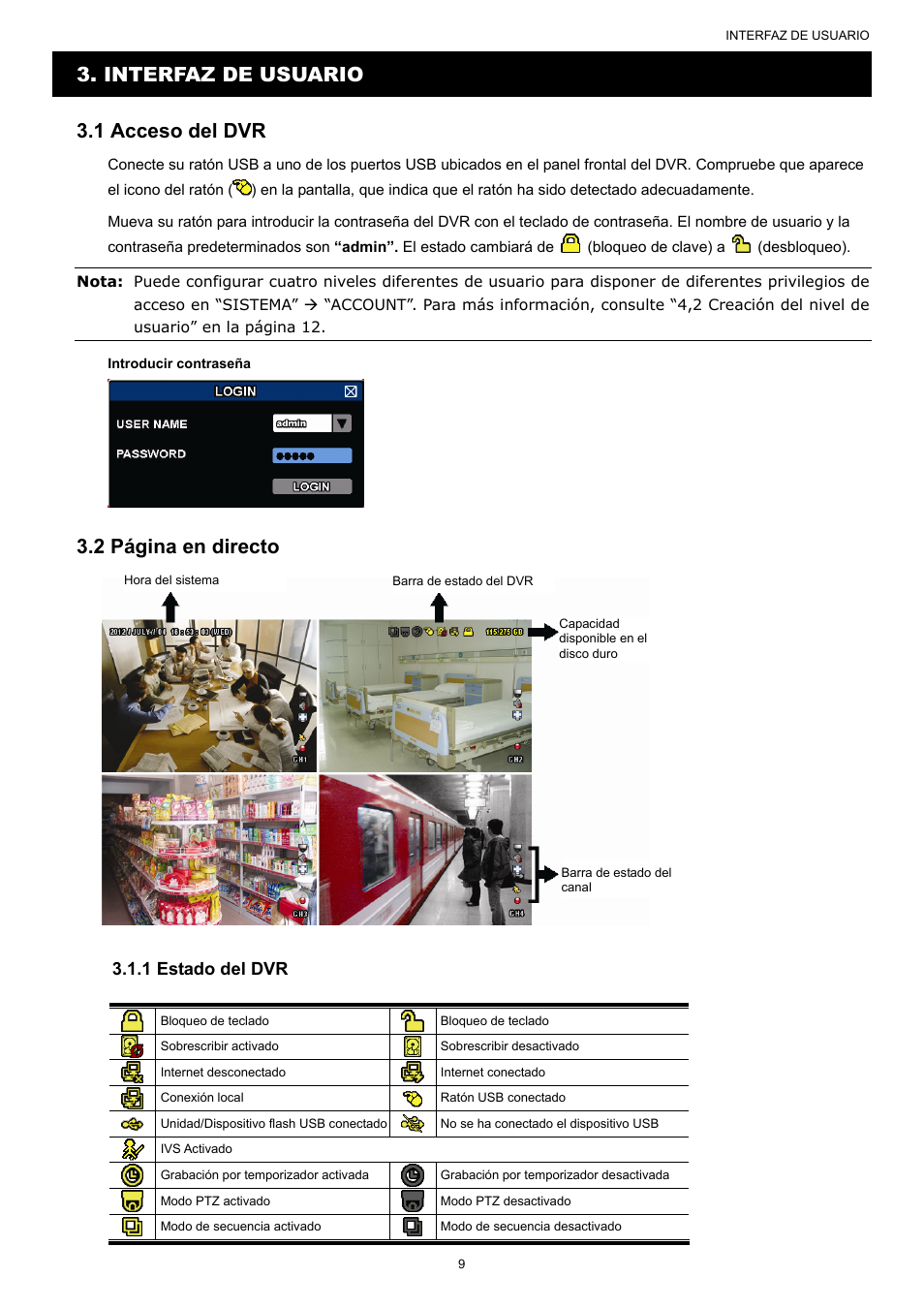 Interfaz de usuario 3.1 acceso del dvr, 2 página en directo, 1 estado del dvr | AGI Security SYS-16A901 User Manual User Manual | Page 172 / 459