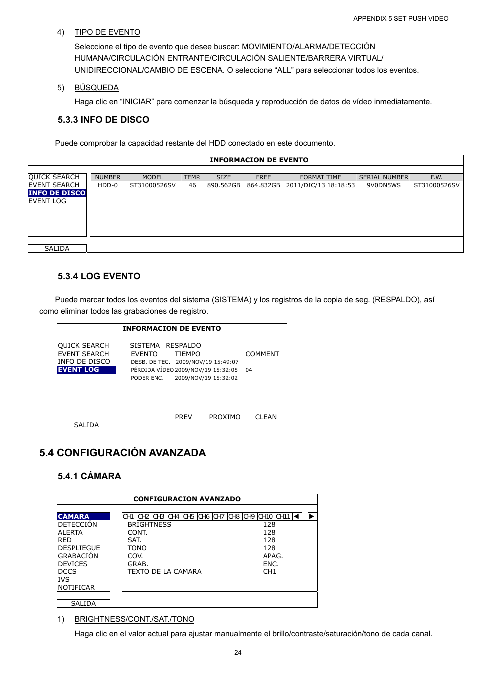 4 configuración avanzada, 3 info de disco, 4 log evento | 1 cámara | AGI Security SYS-16A901 User Manual User Manual | Page 187 / 459