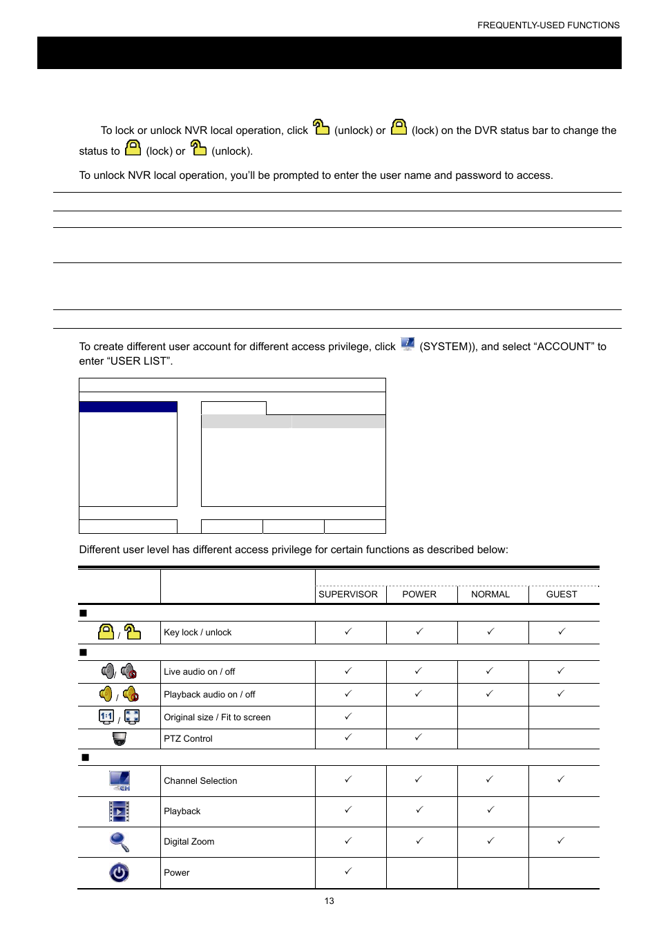 Frequently-used functions, 1 key lock / unlock, 2 user level creation | Frequently-used functions 4.1 key lock / unlock | AGI Security SYS-16A901 User Manual User Manual | Page 19 / 459