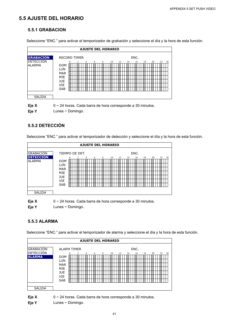 5 ajuste del horario, 1 grabacion, 2 detección | 3 alarma | AGI Security SYS-16A901 User Manual User Manual | Page 204 / 459