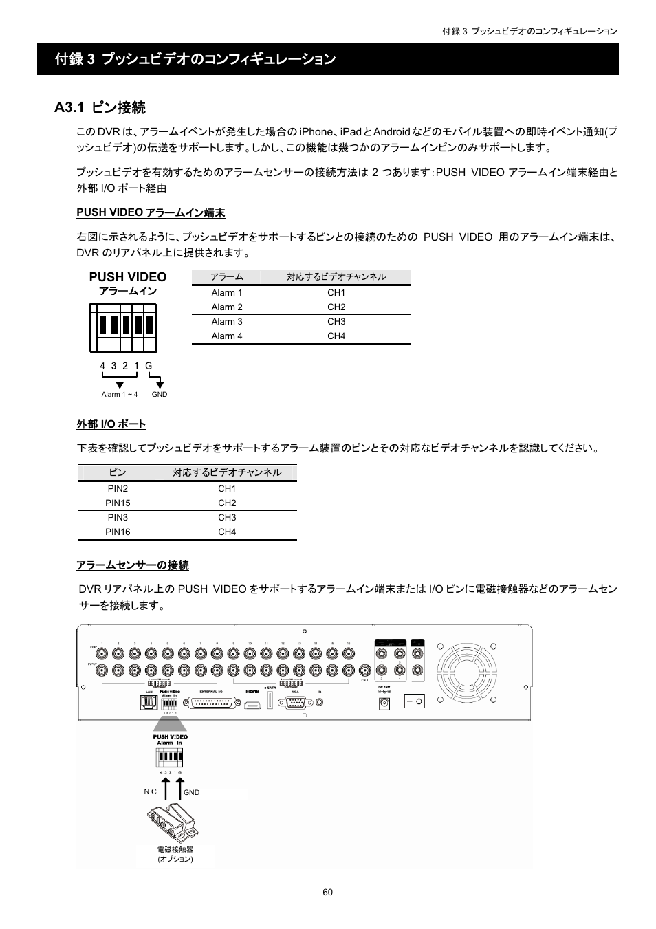付録 3 プッシュビデオのコンフィギュレーション a3.1 ピン接続, Push video | AGI Security SYS-16A901 User Manual User Manual | Page 298 / 459