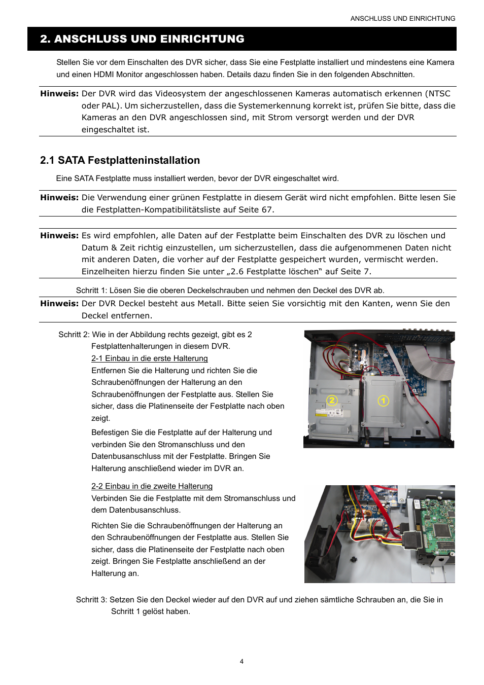 Anschluss und einrichtung, 1 sata festplatteninstallation | AGI Security SYS-16A901 User Manual User Manual | Page 317 / 459