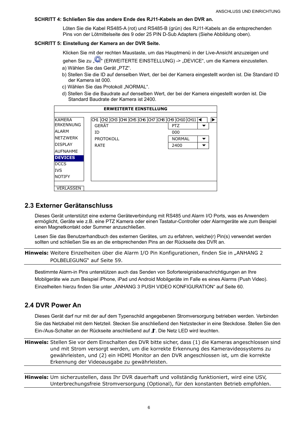 3 externer gerätanschluss, 4 dvr power an | AGI Security SYS-16A901 User Manual User Manual | Page 319 / 459
