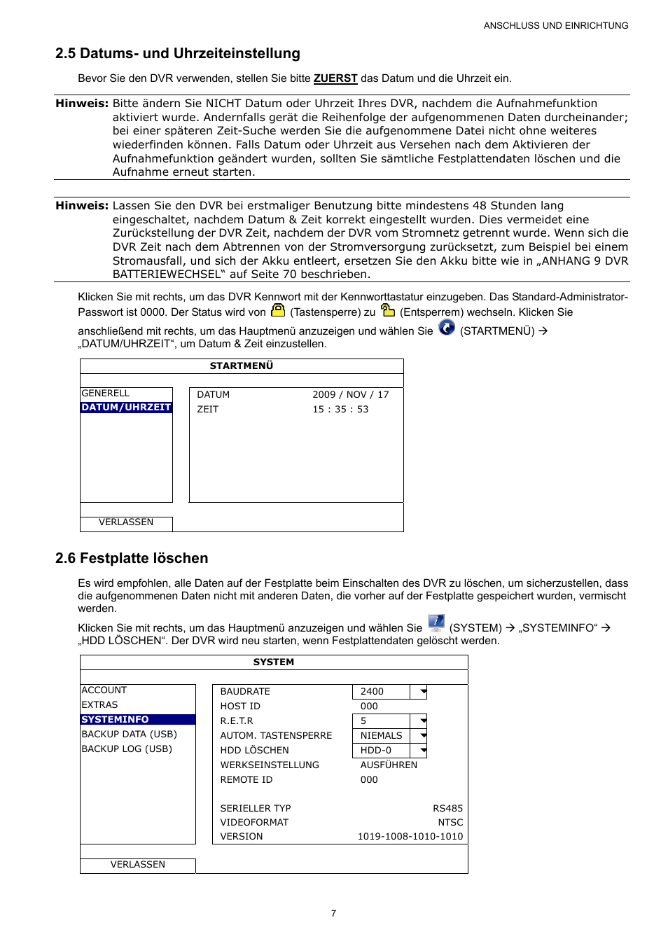 5 datums- und uhrzeiteinstellung, 6 festplatte löschen | AGI Security SYS-16A901 User Manual User Manual | Page 320 / 459