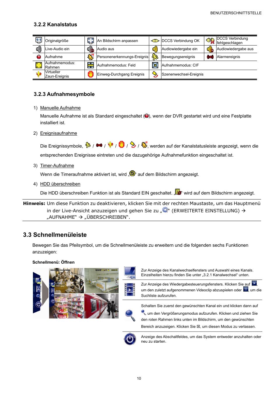 3 schnellmenüleiste, 2 kanalstatus, 3 aufnahmesymbole | AGI Security SYS-16A901 User Manual User Manual | Page 323 / 459