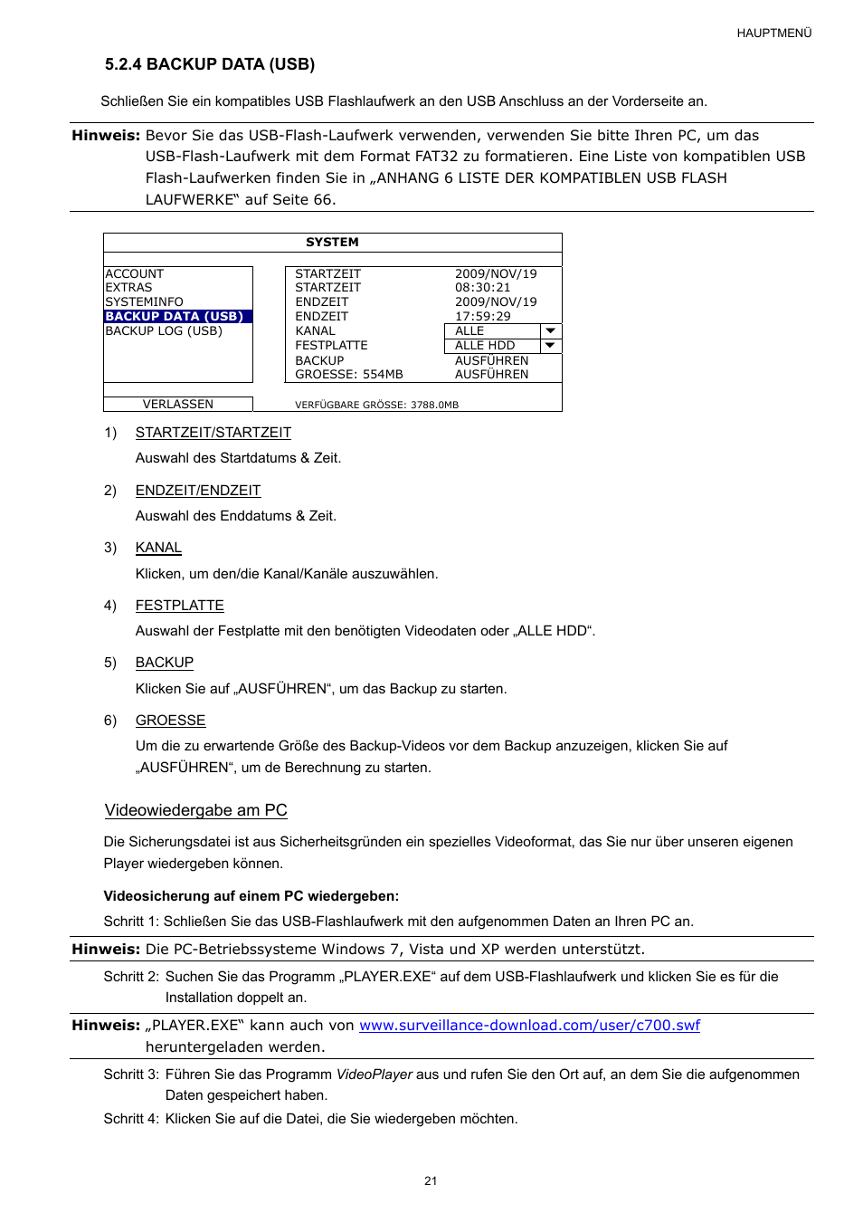 4 backup data (usb), Videowiedergabe am pc | AGI Security SYS-16A901 User Manual User Manual | Page 334 / 459