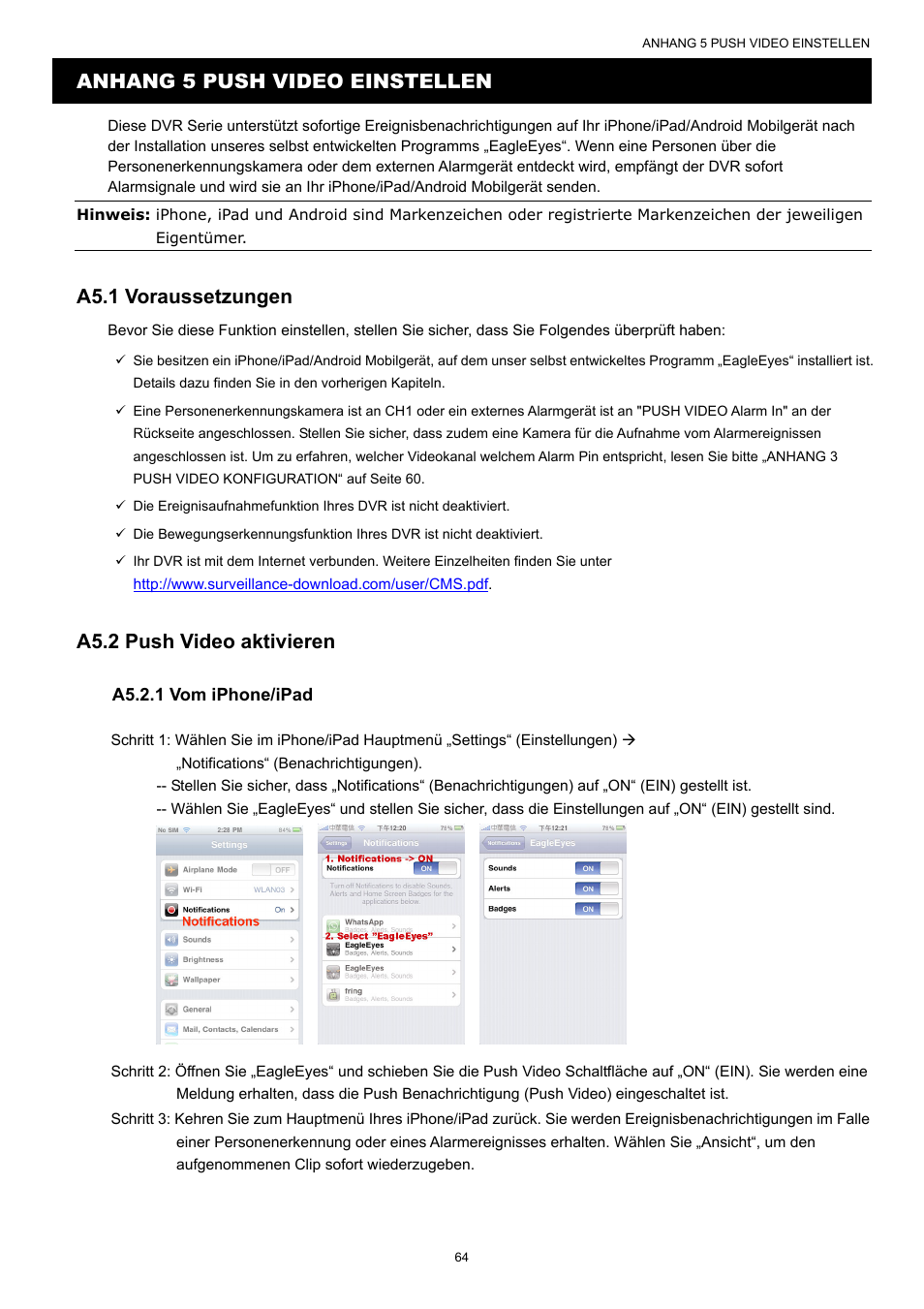 Anhang 5 push video einstellen, A5.1 voraussetzungen, A5.2 push video aktivieren | AGI Security SYS-16A901 User Manual User Manual | Page 377 / 459