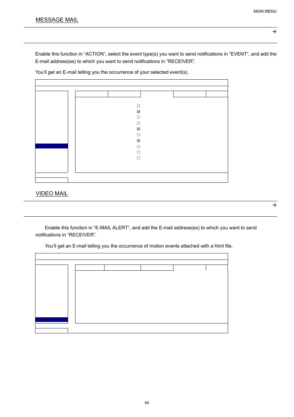 Message mail, Video mail | AGI Security SYS-16A901 User Manual User Manual | Page 50 / 459
