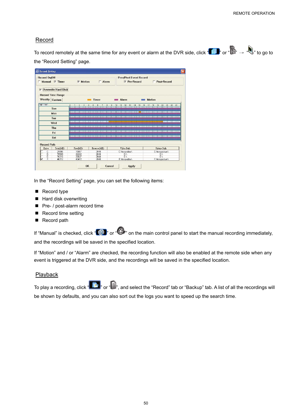 General operation, Record, Playback | AGI Security SYS-16A901 User Manual User Manual | Page 56 / 459