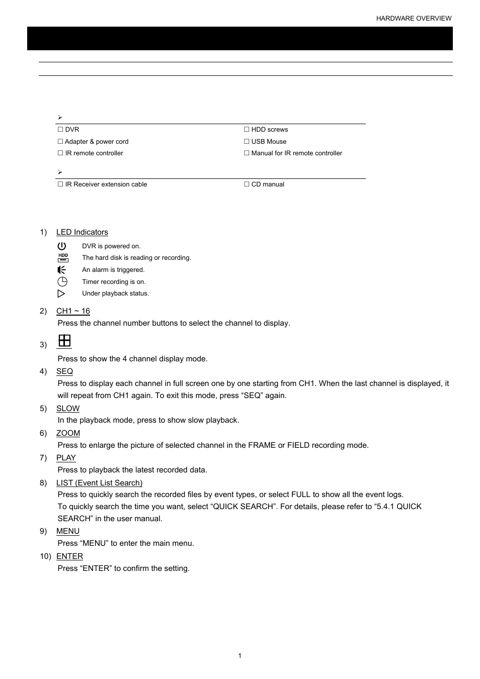 Hardware overview, 1 package content, 2 front panel | AGI Security SYS-16A901 User Manual User Manual | Page 7 / 459