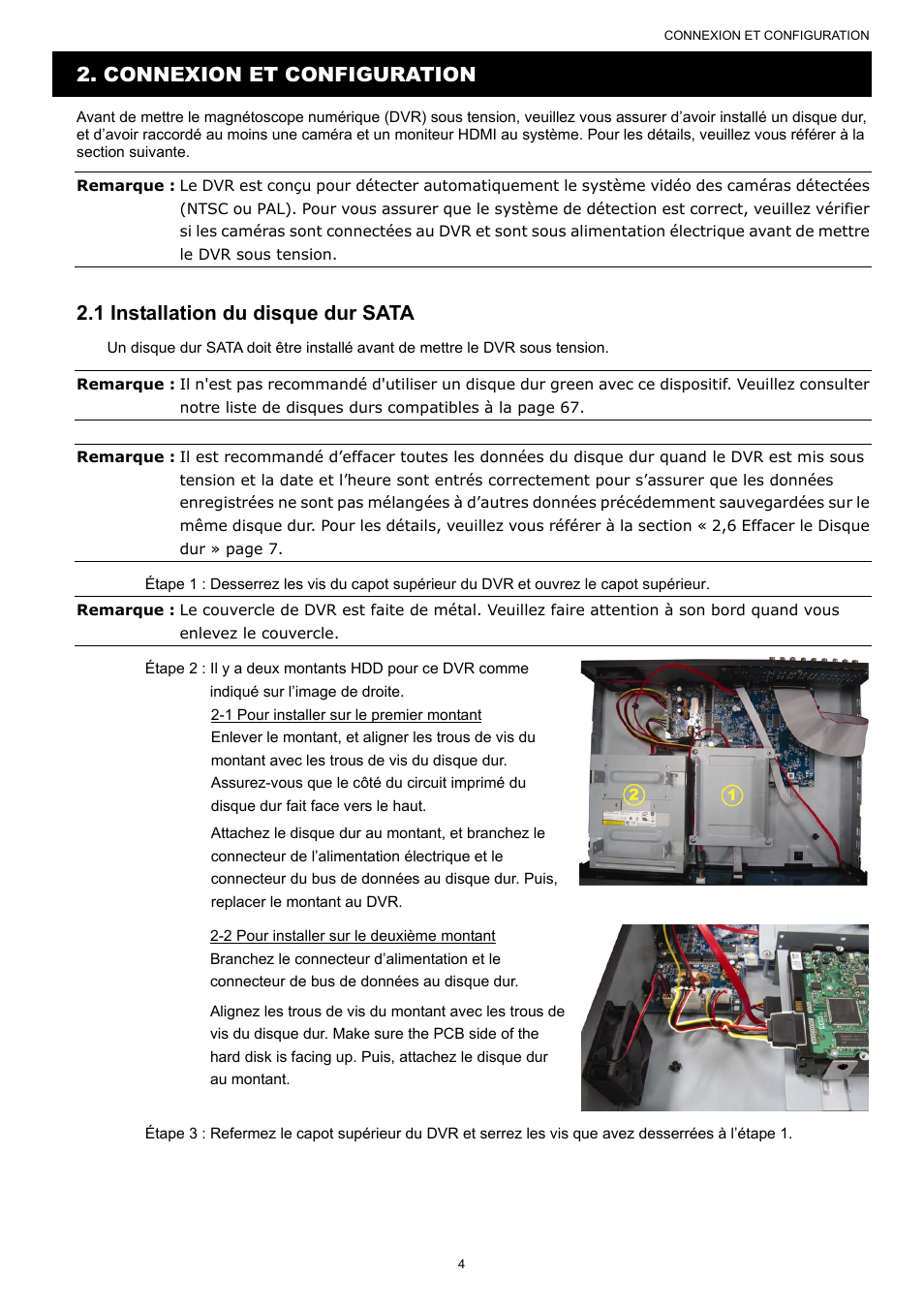 Connexion et configuration, 1 installation du disque dur sata | AGI Security SYS-16A901 User Manual User Manual | Page 92 / 459