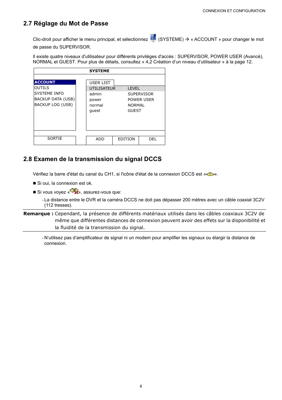 7 réglage du mot de passe, 8 examen de la transmission du signal dccs | AGI Security SYS-16A901 User Manual User Manual | Page 96 / 459