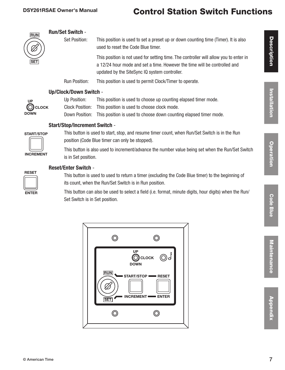 Control station switch functions | American Time DSY261RSAE User Manual | Page 7 / 19