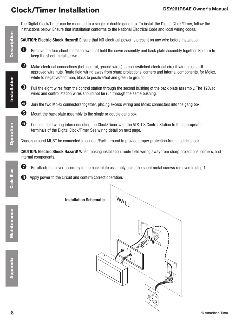 Clock/timer installation | American Time DSY261RSAE User Manual | Page 8 / 19