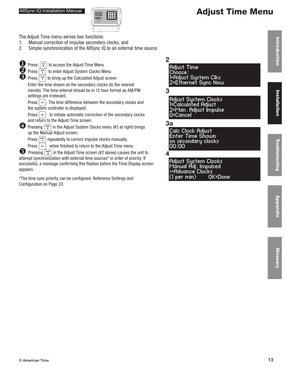 Adjust time menu, 23 3a 4 | American Time AllSync IQ User Manual | Page 13 / 57