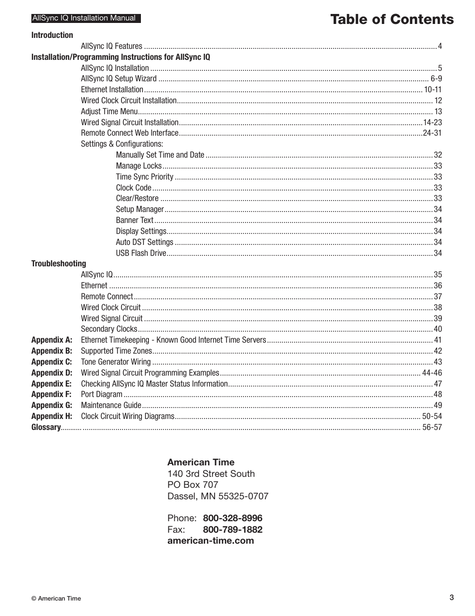 American Time AllSync IQ User Manual | Page 3 / 57