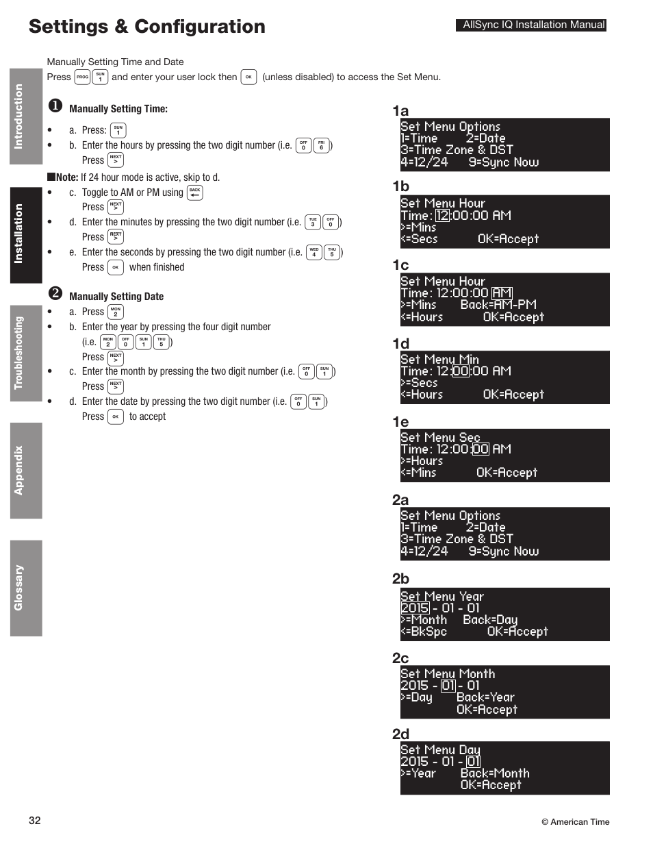 Settings & configurations, Settings & configuration | American Time AllSync IQ User Manual | Page 32 / 57