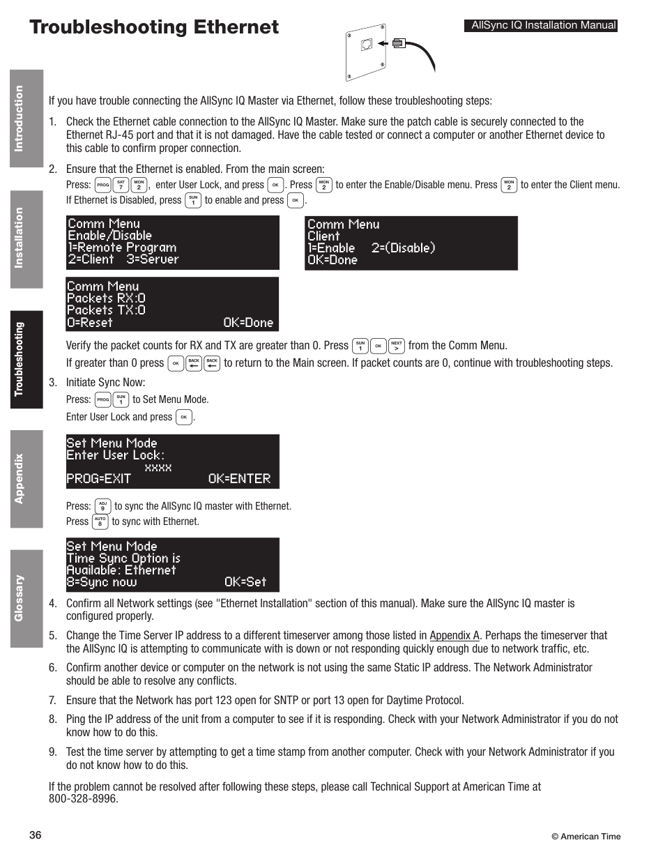 Troubleshooting ethernet | American Time AllSync IQ User Manual | Page 36 / 57