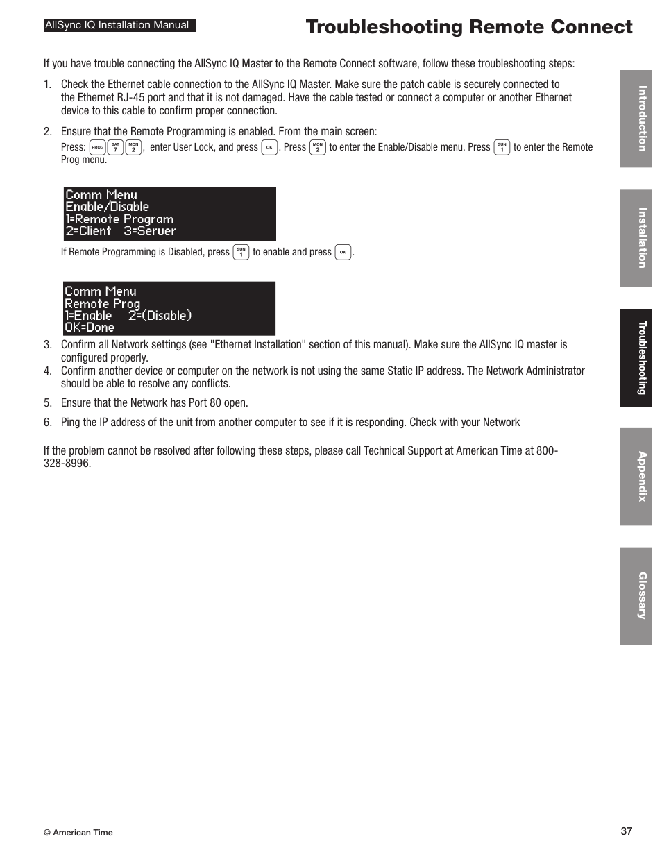 Troubleshooting remote connect | American Time AllSync IQ User Manual | Page 37 / 57