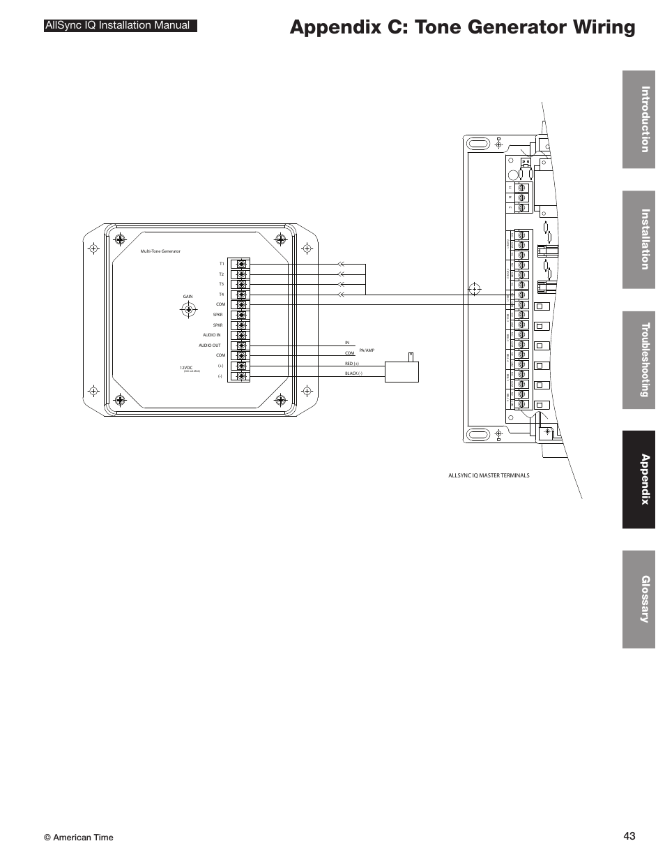 Appendix c: tone generator wiring, American time | American Time AllSync IQ User Manual | Page 43 / 57