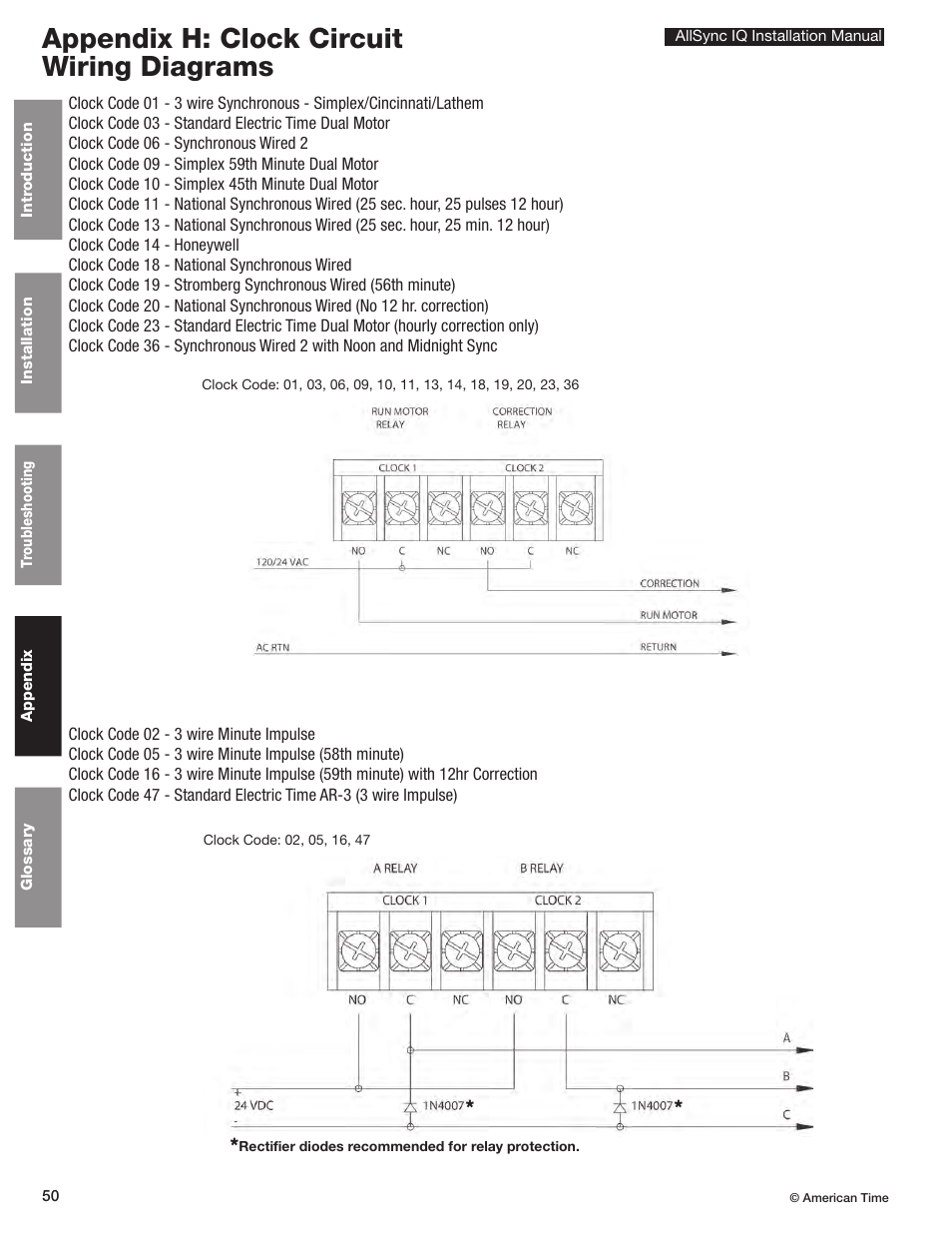 Appendix h: clock circuit wiring diagrams | American Time AllSync IQ User Manual | Page 50 / 57