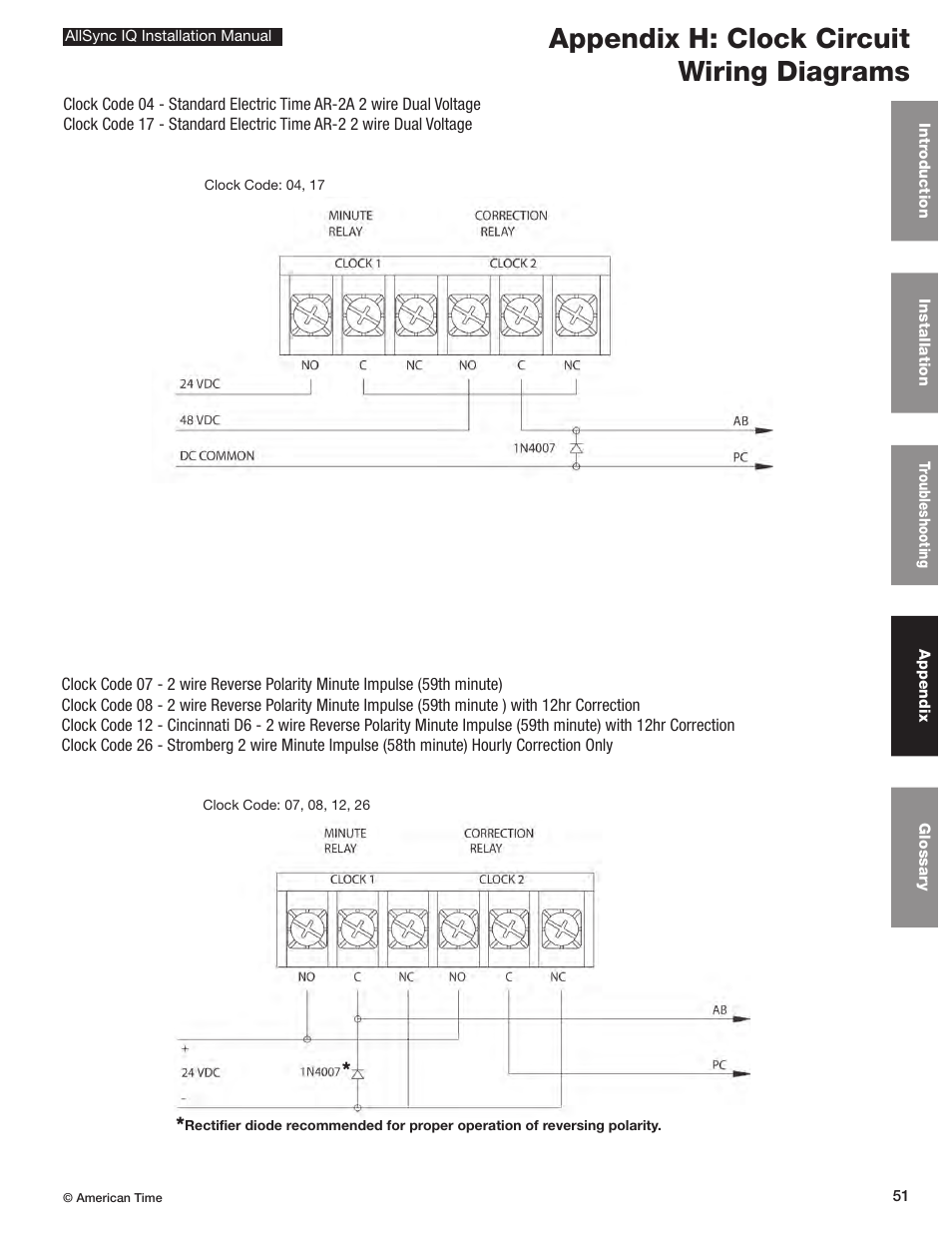 Appendix h: clock circuit wiring diagrams | American Time AllSync IQ User Manual | Page 51 / 57