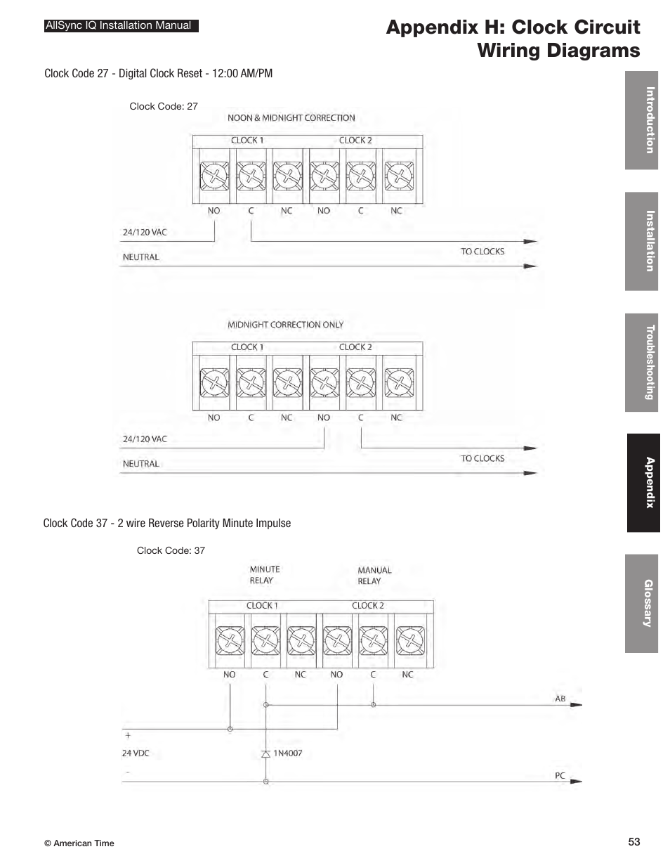 Appendix h: clock circuit wiring diagrams | American Time AllSync IQ User Manual | Page 53 / 57