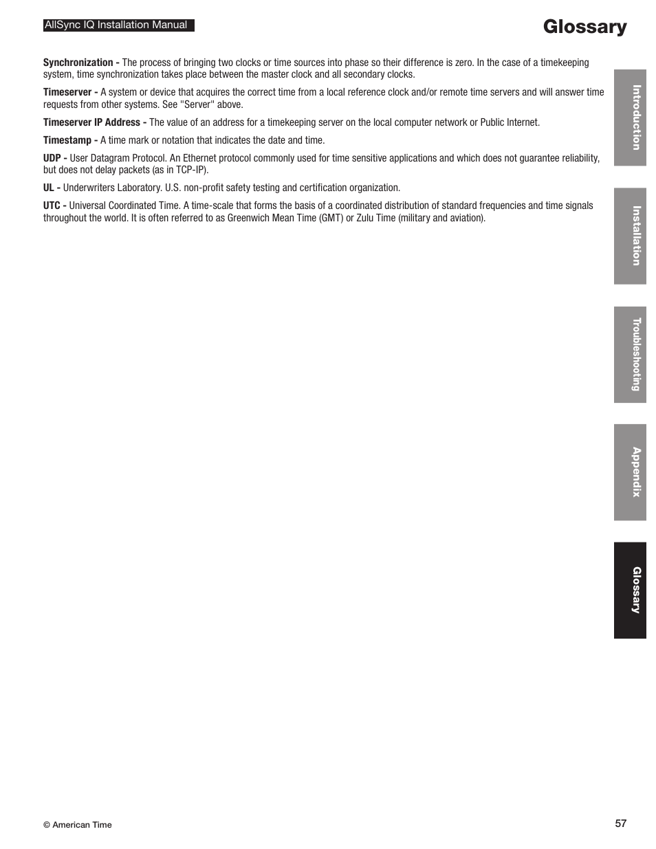 Glossary | American Time AllSync IQ User Manual | Page 57 / 57