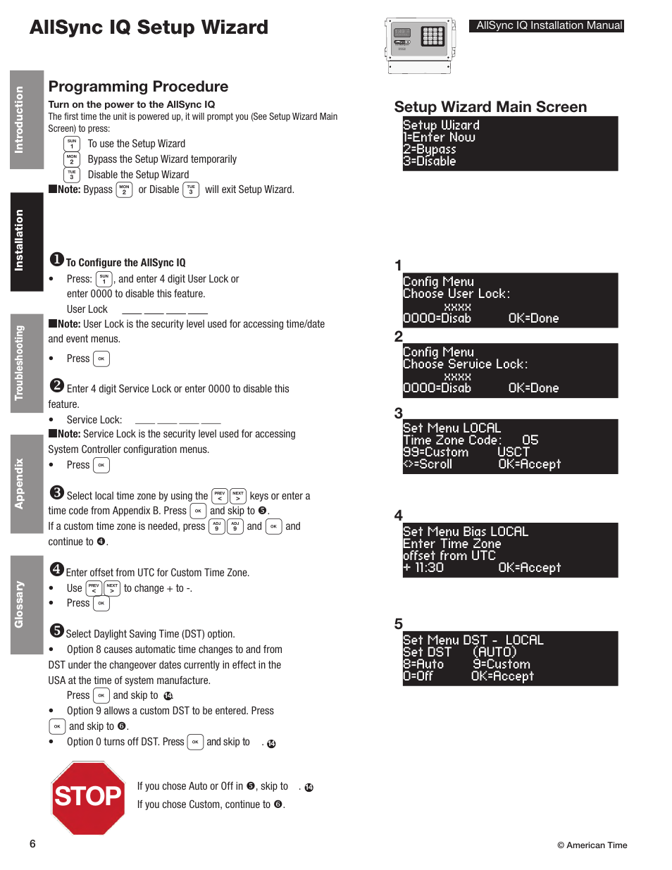 Stop, Allsync iq setup wizard, Programming procedure | American Time AllSync IQ User Manual | Page 6 / 57