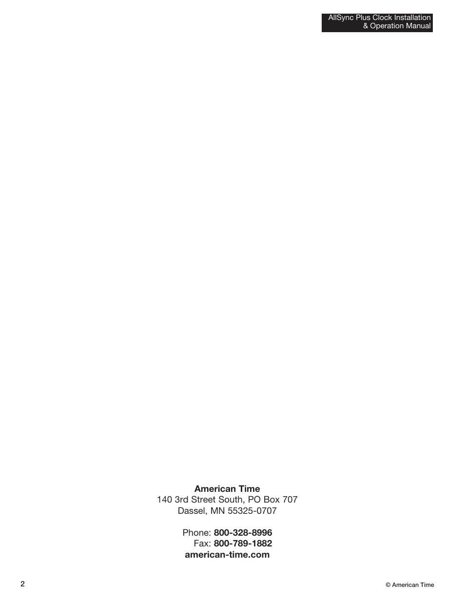 American Time AllSync Plus User Manual | Page 2 / 34