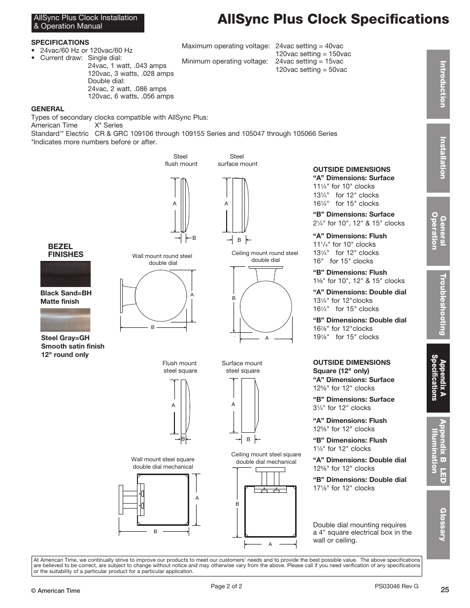 Allsync plus clock specifications | American Time AllSync Plus User Manual | Page 25 / 34