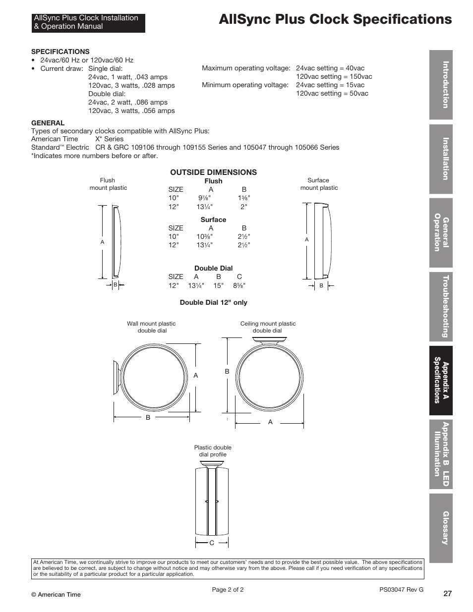 Allsync plus clock specifications | American Time AllSync Plus User Manual | Page 27 / 34